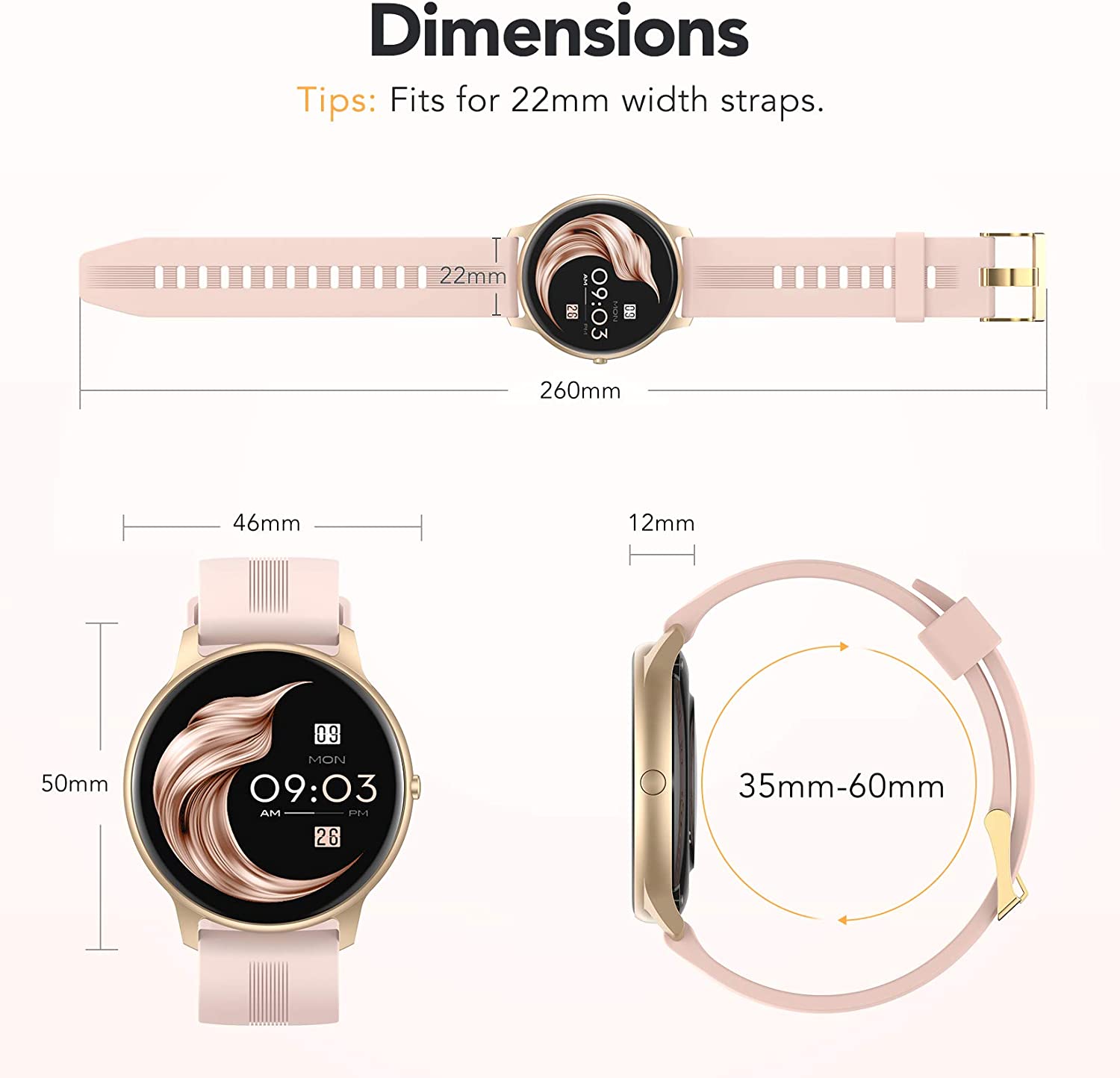 AGPTEK Smart Watch for Women, Smartwatch for Android and iOS Phones IP68 Waterproof Activity Tracker with Full Touch Color Screen Heart Rate Monitor Pedometer Sleep Monitor, Pink - Image 4